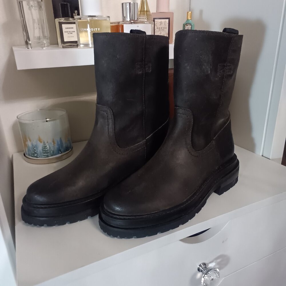 FRYE chocolate brown moto lug sole booties- new without tags - Picture 2 of 8